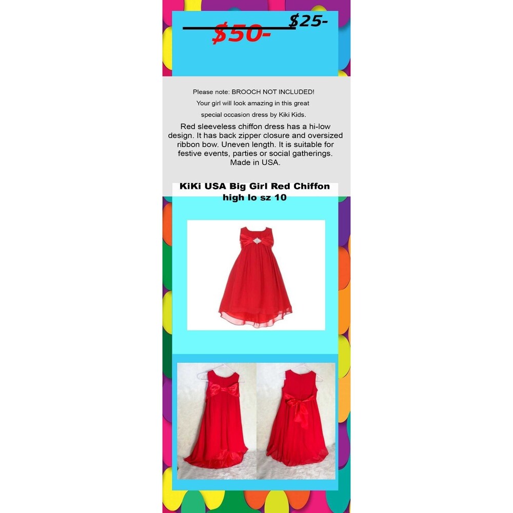 KiKi USA Big Girl Red Chiffon high lo 10